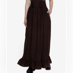 Thorn & Fable Brown Lace-Up Maxi Skirt